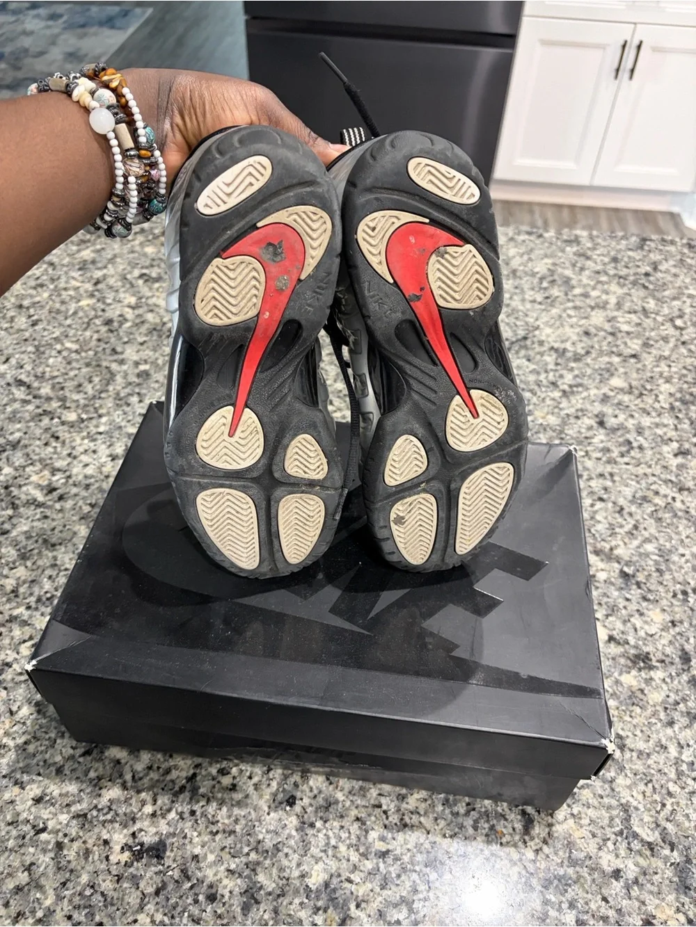 Nike Kids Silver and Black Foamposite Sneakers